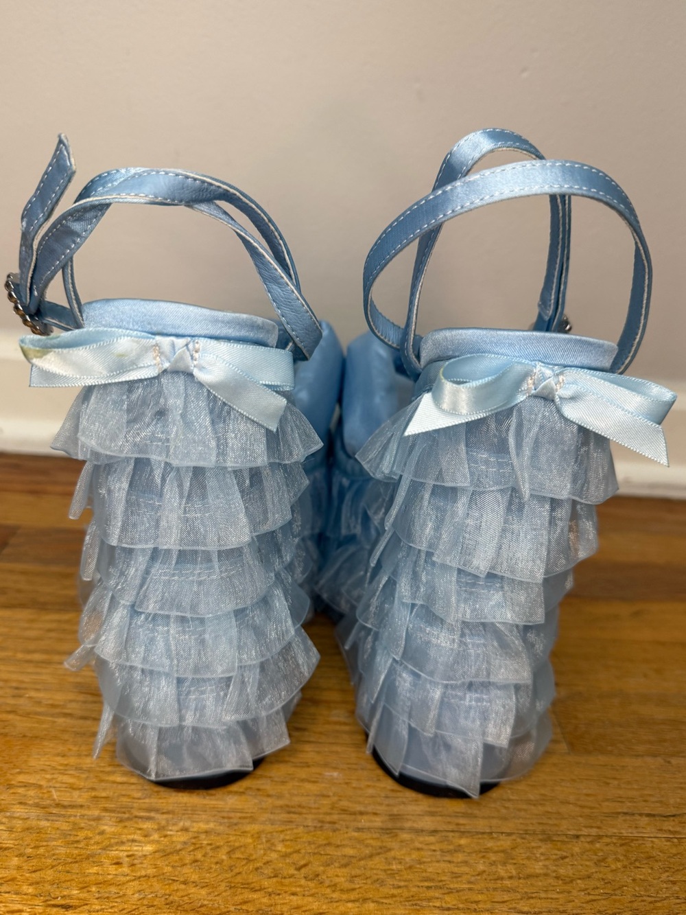 Sugar Thrillz Dolls Kill Blue Platform Heels Ruffle Bow Coquette Size 8 - Picture 8 of 14
